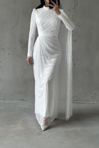 Melis Hijab Evening Dress White