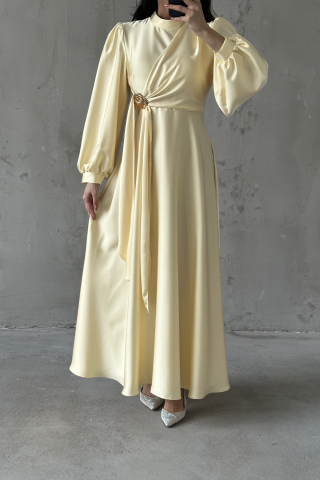 Eliz Satin Hijab Evening Dress Yellow