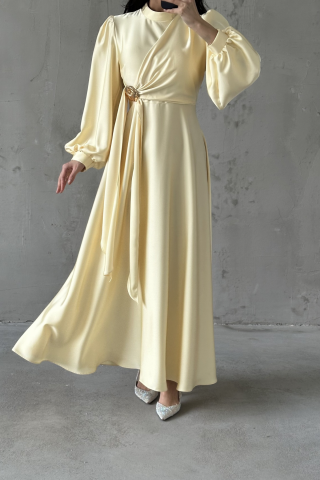 Eliz Saten Tesettür Abiye Sarı