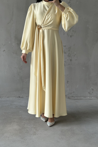 Eliz Saten Tesettür Abiye Sarı