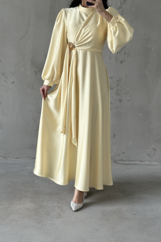 Eliz Saten Tesettür Abiye Sarı