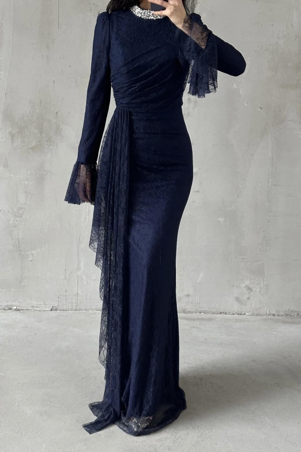 Lace Tesettür Abiye Lacivert