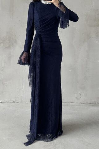 Lace Tesettür Abiye Lacivert