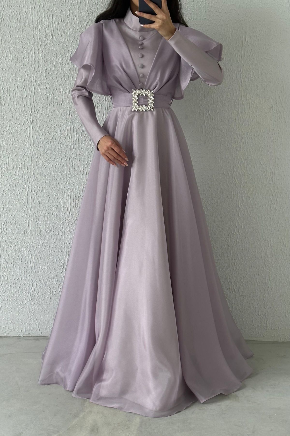 Göz Alıcı Organze Tesettür Abiye Lila