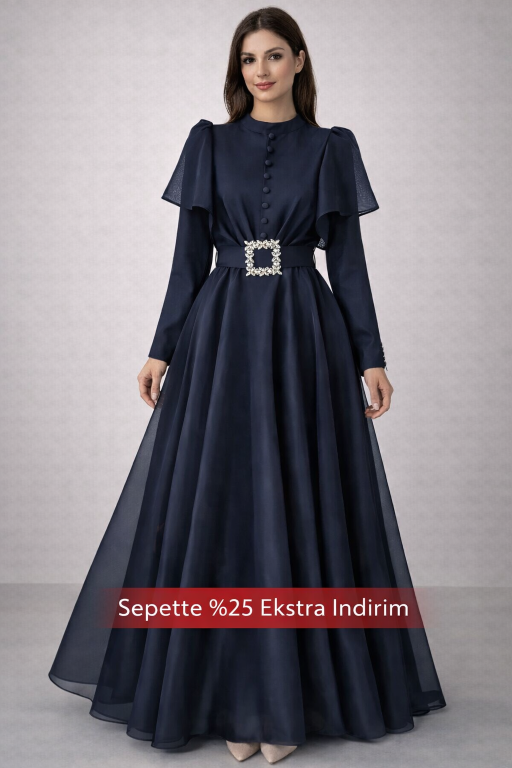 Göz Alıcı Organze Tesettür Abiye Lacivert