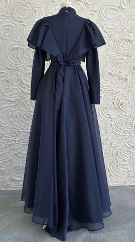 Göz Alıcı Organze Tesettür Abiye Lacivert