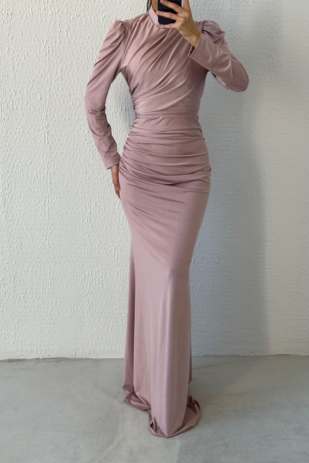Basic Balık Model Sendi Kumaş Tesettür Abiye Pudra