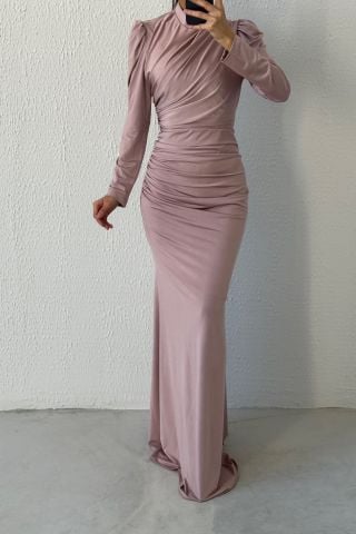 Basic Balık Model Sendi Kumaş Tesettür Abiye Pudra