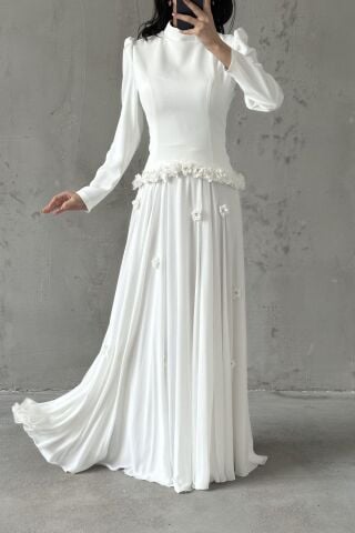 Eda Hijab Evening Dress White
