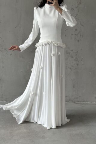 Eda Hijab Evening Dress White