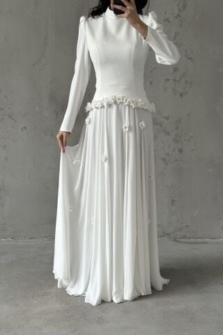 Eda Hijab Evening Dress White
