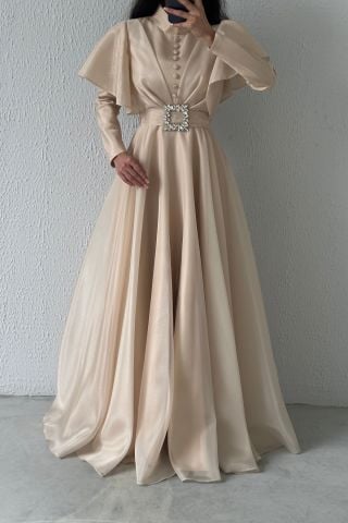 Göz Alıcı Organze Tesettür Abiye Taş