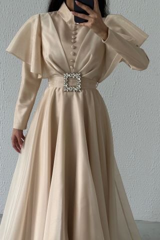 Göz Alıcı Organze Tesettür Abiye Taş