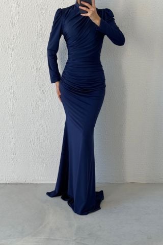 Basic Balık Model Sendi Kumaş Tesettür Abiye Lacivert