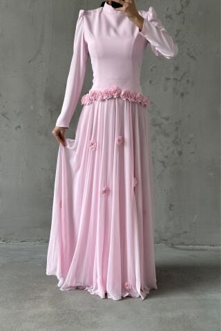 Eda Tesettür Abiye Toz Pembe