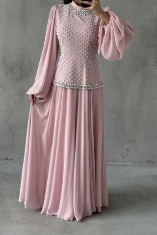 Liora Tesettür Abiye Toz Pembe