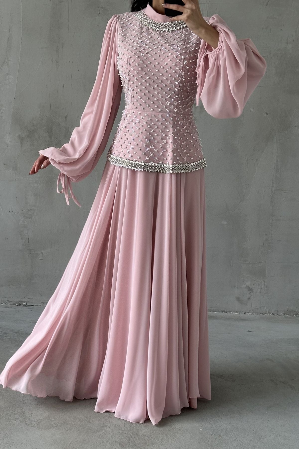 Liora Tesettür Abiye Toz Pembe