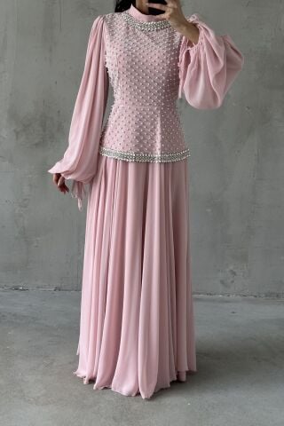 Liora Tesettür Abiye Toz Pembe