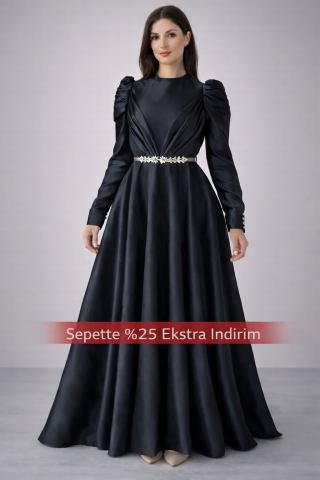 Zarafetin Sembolü Saten Tesettür Abiye Lacivert