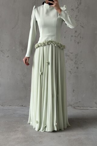 Eda Tesettür Abiye Mint Yeşili