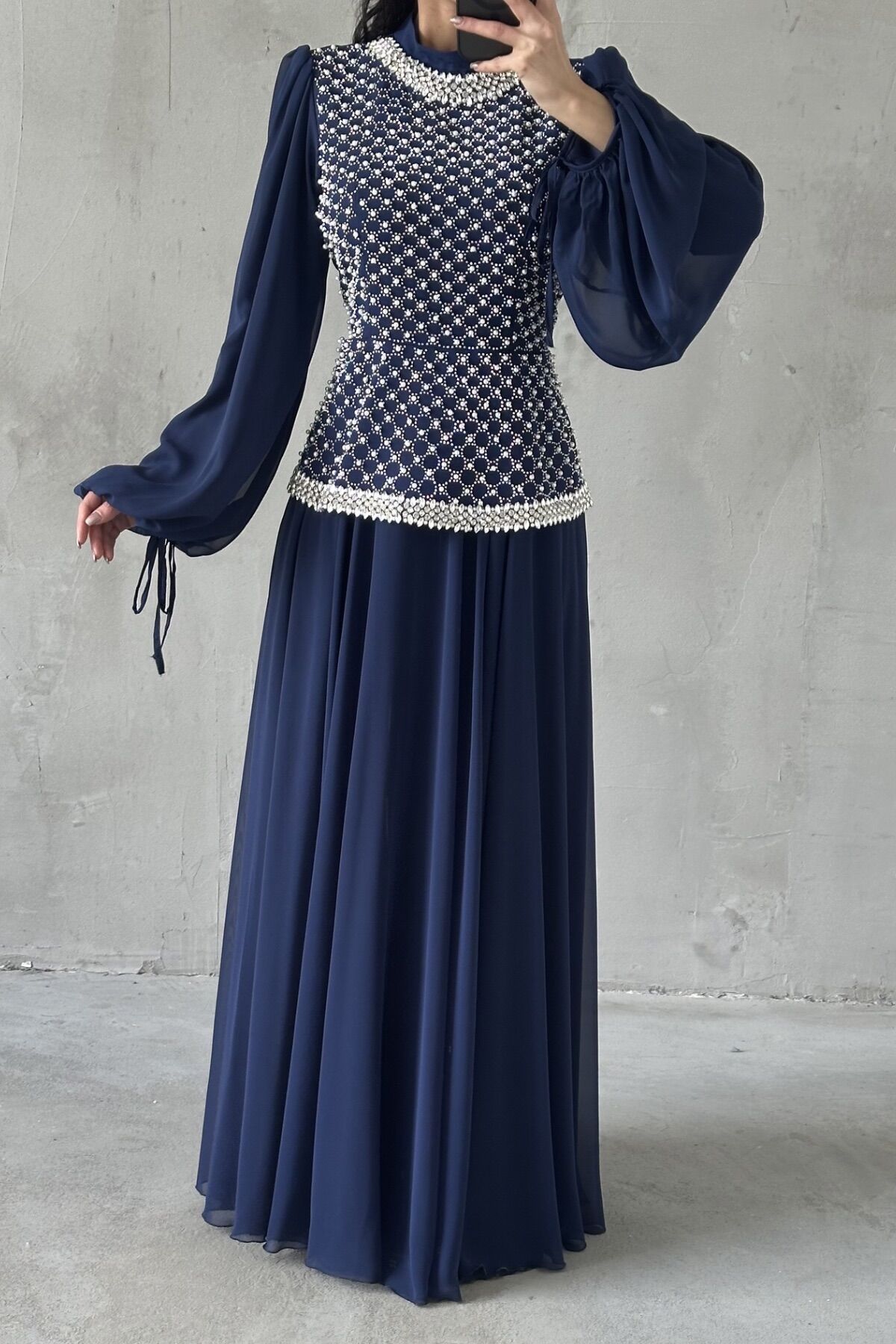 Liora Hijab Evening Dress Navy Blue