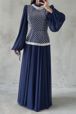 Liora Hijab Evening Dress Navy Blue