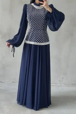 Liora Tesettür Abiye Lacivert