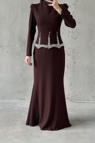 Nora Tesettür Abiye Kahverengi