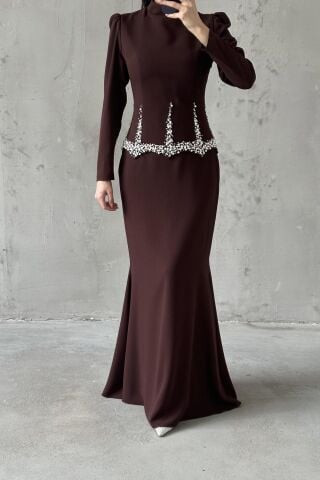 Nora Tesettür Abiye Kahverengi