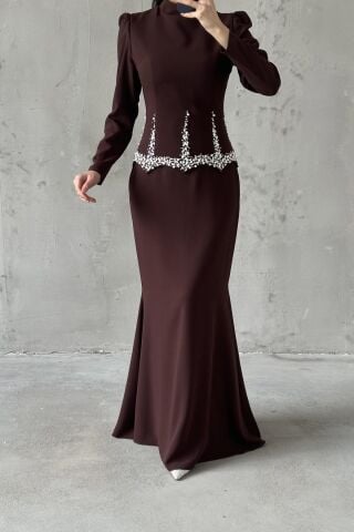 Nora Tesettür Abiye Kahverengi