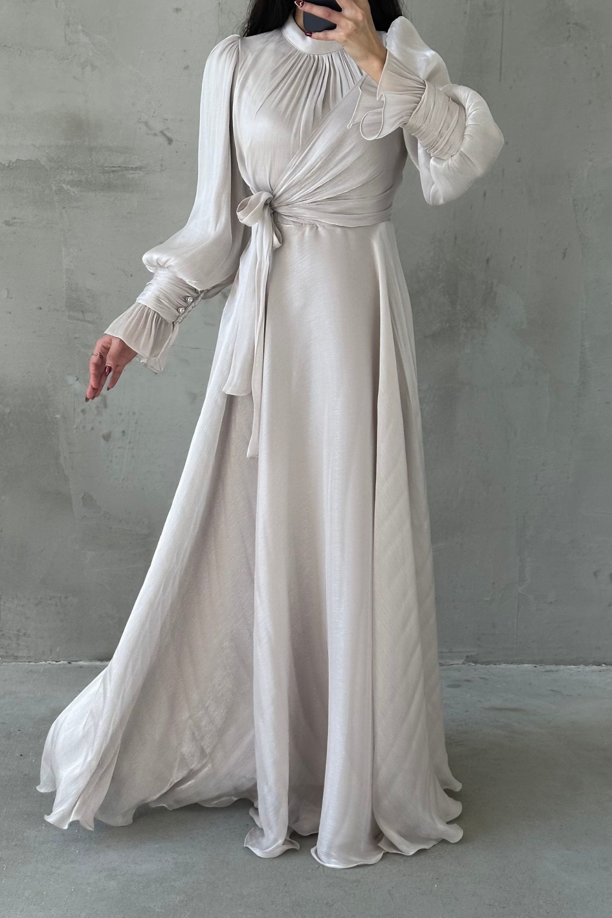 Işıltılı Kol Ve Bel Detaylı Tesettür Abiye Taş