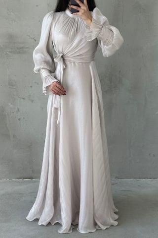 Işıltılı Kol Ve Bel Detaylı Tesettür Abiye Taş