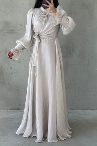 Işıltılı Kol Ve Bel Detaylı Tesettür Abiye Taş