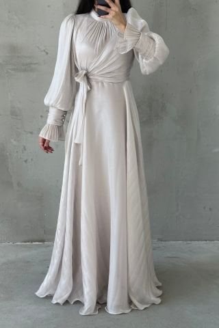 Işıltılı Kol Ve Bel Detaylı Tesettür Abiye Taş