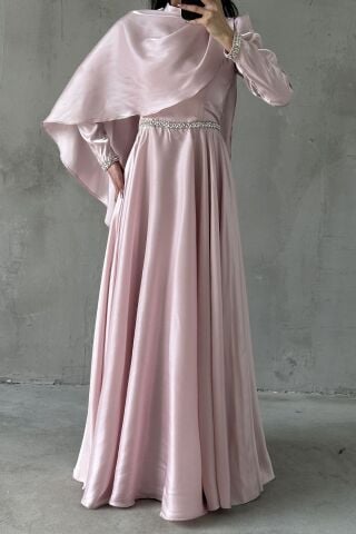 Selvi Tesettür Abiye Pembe