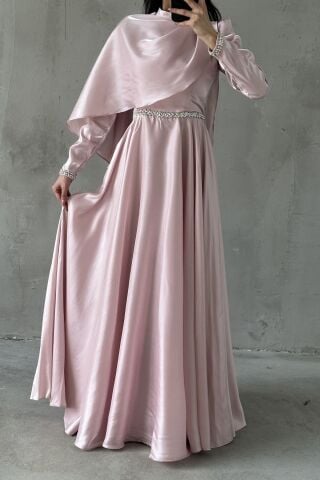 Selvi Tesettür Abiye Pembe