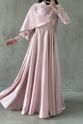 Selvi Tesettür Abiye Pembe