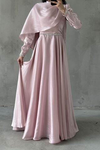 Selvi Tesettür Abiye Pembe