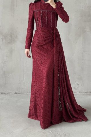 Nayina Hijab Evening Dress Burgundy