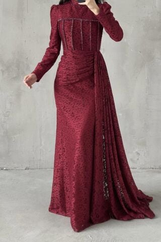 Nayina Hijab Evening Dress Burgundy