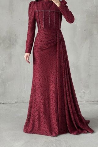 Nayina Hijab Evening Dress Burgundy
