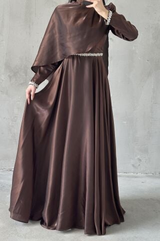 Selvi Tesettür Abiye Kahverengi