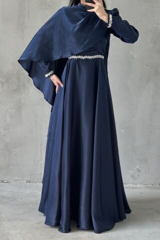 Selvi Hijab Evening Dress Navy Blue