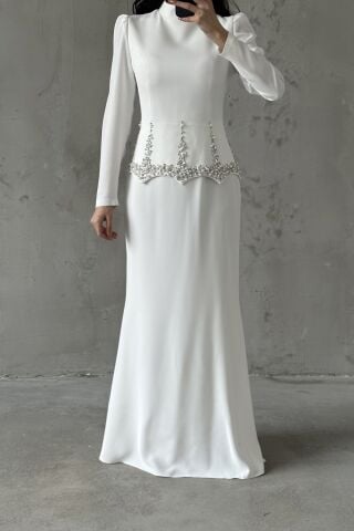 Nora Hijab Evening Dress White