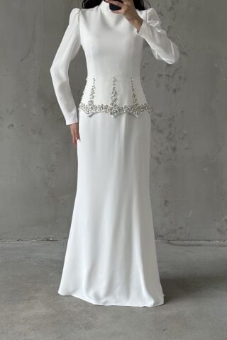Nora Tesettür Abiye Beyaz