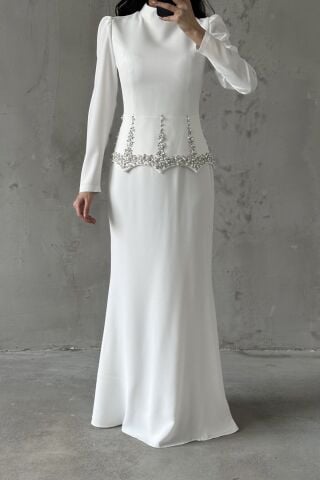 Nora Tesettür Abiye Beyaz