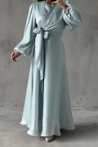 Elegant Design Basic Shimmering Hijab Evening Dress Aqua Green