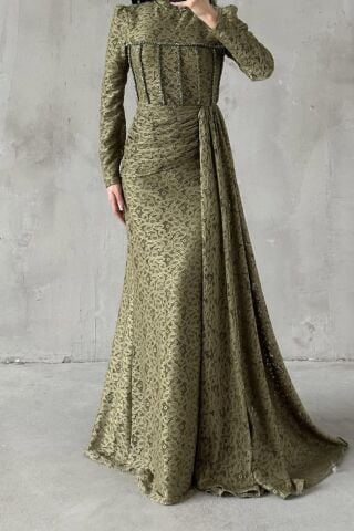 Nayina Modest Evening Dress Khaki