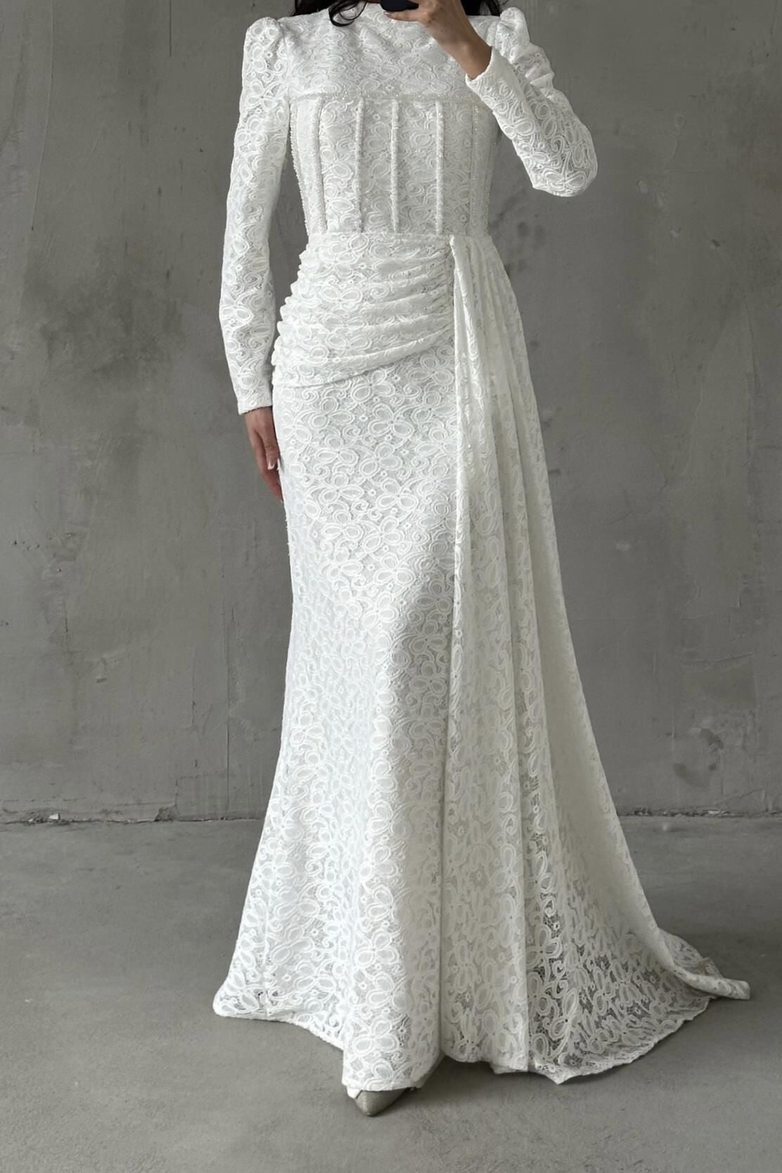 Nayina Tesettür Abiye Beyaz