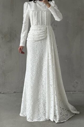 Nayina Tesettür Abiye Beyaz